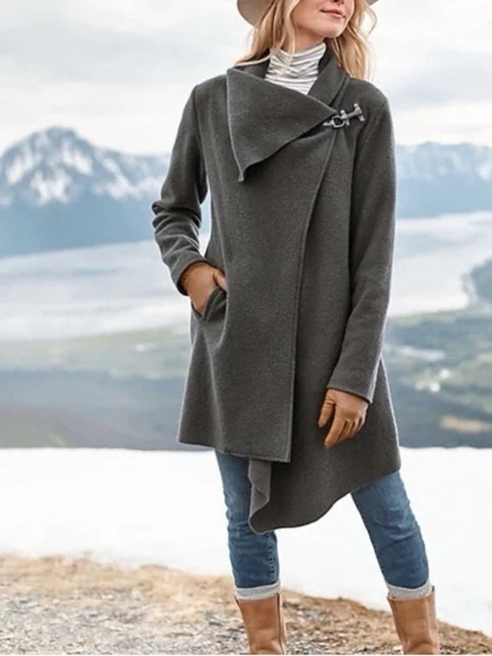 Black - Garnet Hill Asymmetrical Boiled Wool Sweater Coat - Stylish Layered Wrap